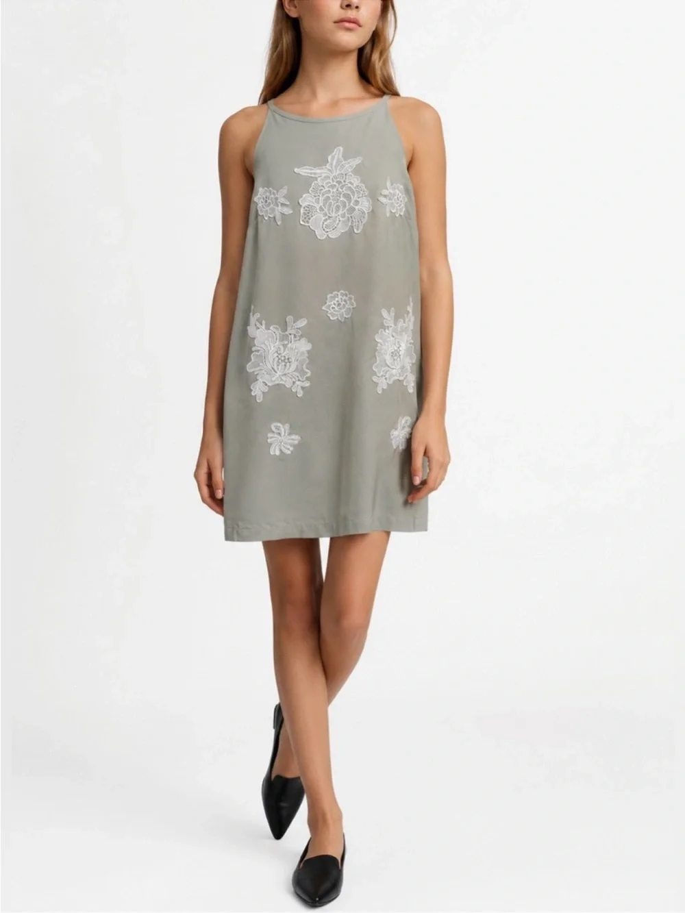 Victoria Beckham x Target girls sz XL khaki sage mist sundress floral appliqués